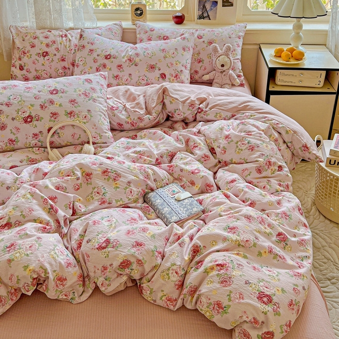 91家纺网 家纺一手货源 找家纺 仟网汇 2025新款云感皱皱纱简单款四件套