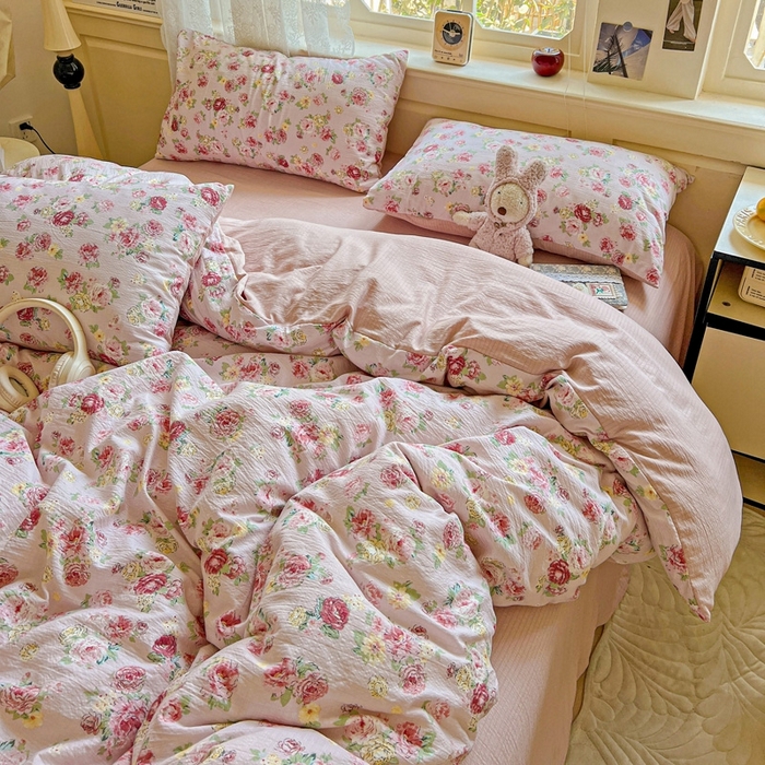 91家纺网 家纺一手货源 找家纺 仟网汇 2025新款云感皱皱纱简单款四件套