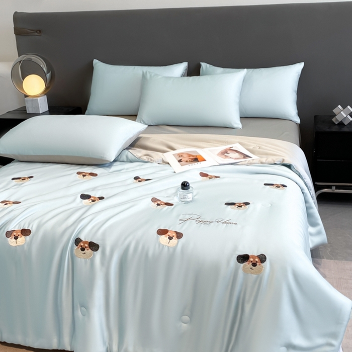 91家纺网 家纺一手货源 找家纺 丝芙妮家居（原乐视家纺） 2025春夏新款水洗冰丝夏被夏凉被空调被四件套-满绣系列 欢乐狗-兰