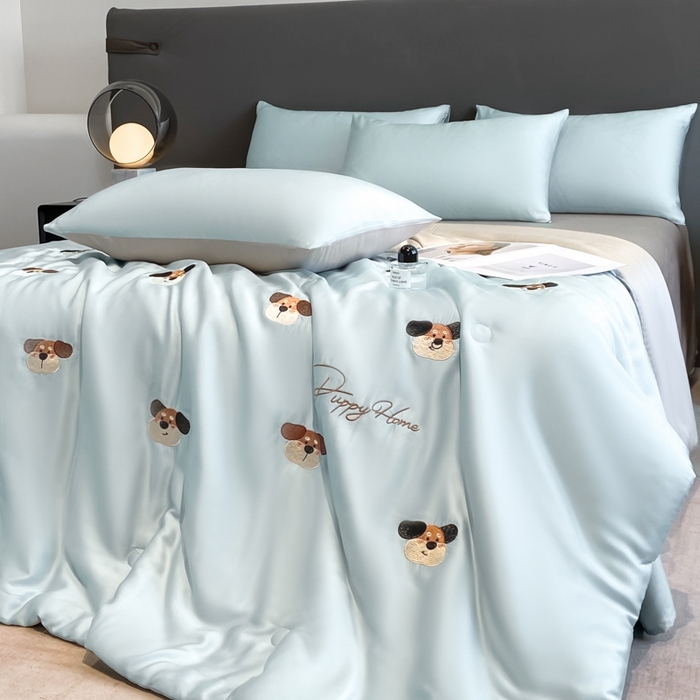 91家纺网 家纺一手货源 找家纺 丝芙妮家居（原乐视家纺） 2025春夏新款水洗冰丝夏被夏凉被空调被四件套-满绣系列 欢乐狗-兰