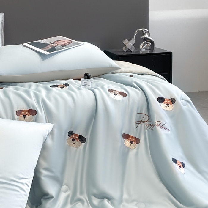 91家纺网 家纺一手货源 找家纺 丝芙妮家居（原乐视家纺） 2025春夏新款水洗冰丝夏被夏凉被空调被四件套-满绣系列 欢乐狗-兰