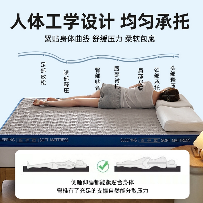 91家纺网 家纺一手货源 找家纺 锦丝钰床垫 2025新款双层网眼透气乳胶记忆棉床垫 静谧灰