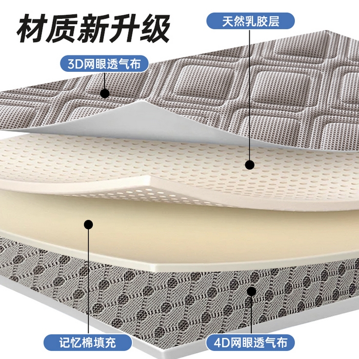 91家纺网 家纺一手货源 找家纺 锦丝钰床垫 2025新款双层网眼透气乳胶记忆棉床垫 静谧灰