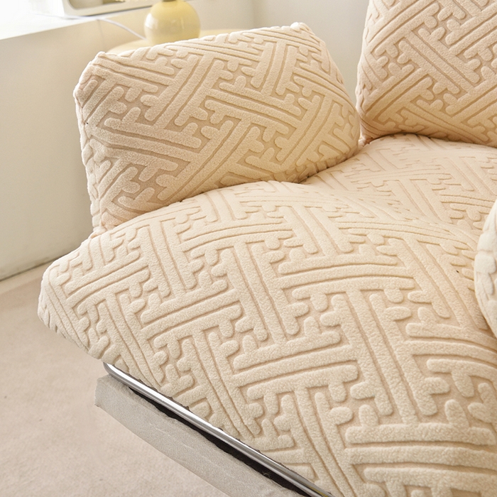 91家纺网 家纺一手货源 找家纺 启博家纺 2025新款磨毛提花办公躺椅套 米白