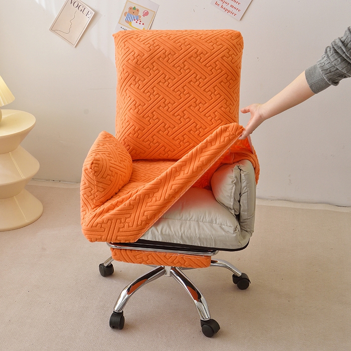 91家纺网 家纺一手货源 找家纺 启博家纺 2025新款磨毛提花办公躺椅套 橙色