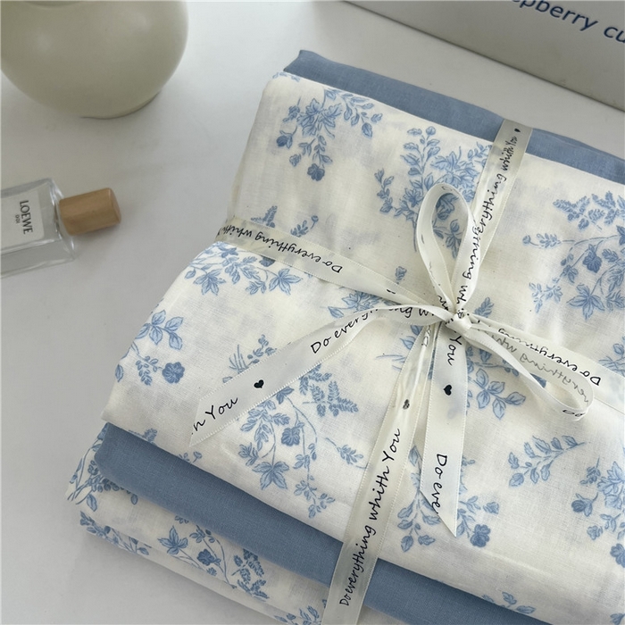 91家纺网 家纺一手货源 找家纺 优品阁 2025新款人字纹全棉双层纱四件套 兰轩【升级款-提花人字纹床单】