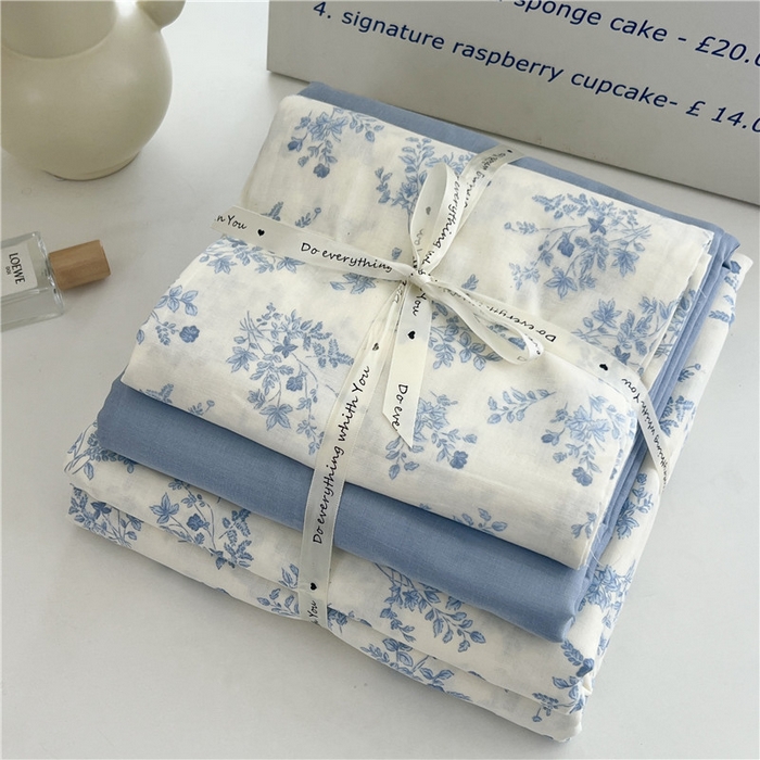 91家纺网 家纺一手货源 找家纺 优品阁 2025新款人字纹全棉双层纱四件套 兰轩【升级款-提花人字纹床单】