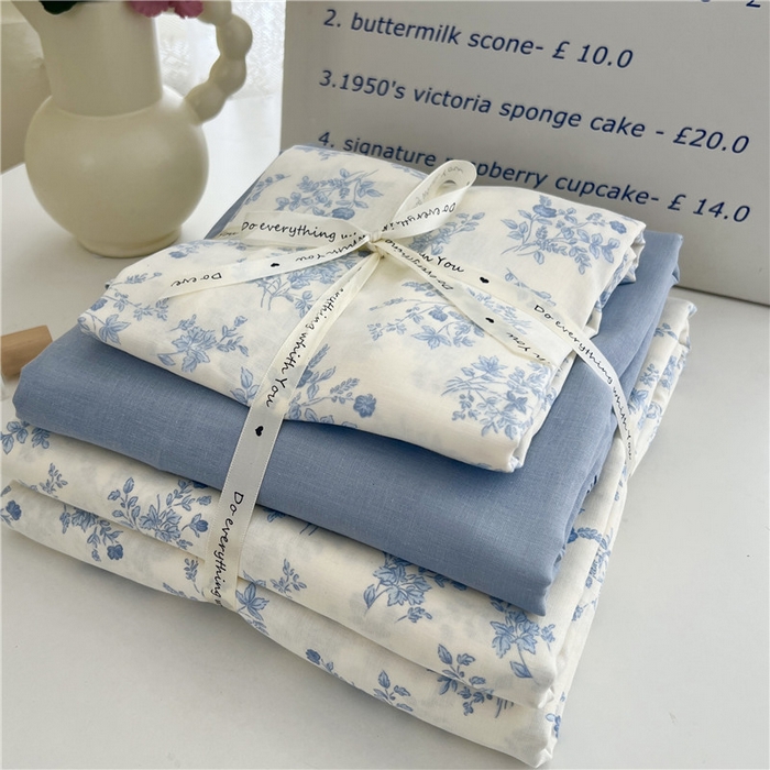 91家纺网 家纺一手货源 找家纺 优品阁 2025新款人字纹全棉双层纱四件套 兰轩【升级款-提花人字纹床单】