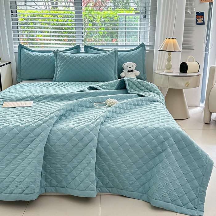 91家纺网 家纺一手货源 找家纺 橘夏家纺 2025新款凉感雪肌棉多功能床盖 湖石青