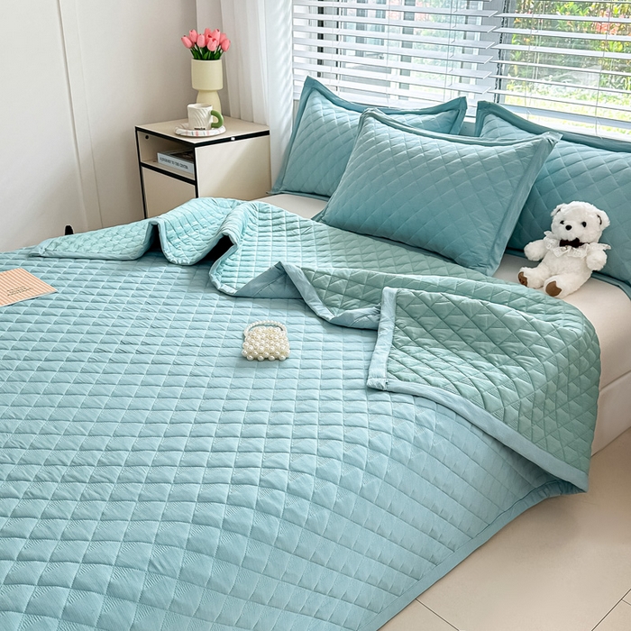 91家纺网 家纺一手货源 找家纺 橘夏家纺 2025新款凉感雪肌棉多功能床盖 湖石青