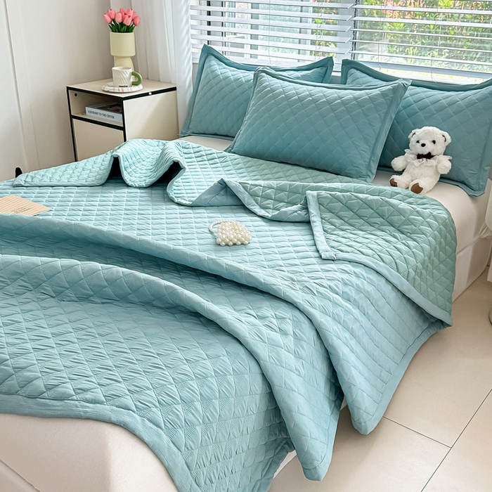 91家纺网 家纺一手货源 找家纺 橘夏家纺 2025新款凉感雪肌棉多功能床盖 湖石青