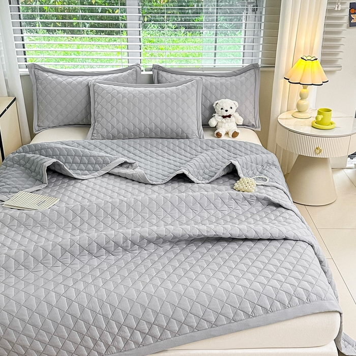 91家纺网 家纺一手货源 找家纺 橘夏家纺 2025新款凉感雪肌棉多功能床盖 星岩灰