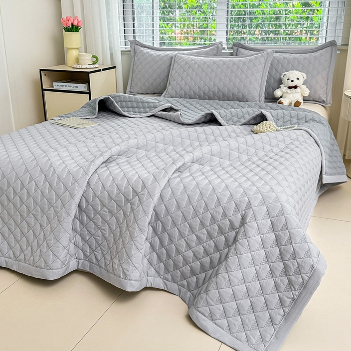 91家纺网 家纺一手货源 找家纺 橘夏家纺 2025新款凉感雪肌棉多功能床盖 星岩灰