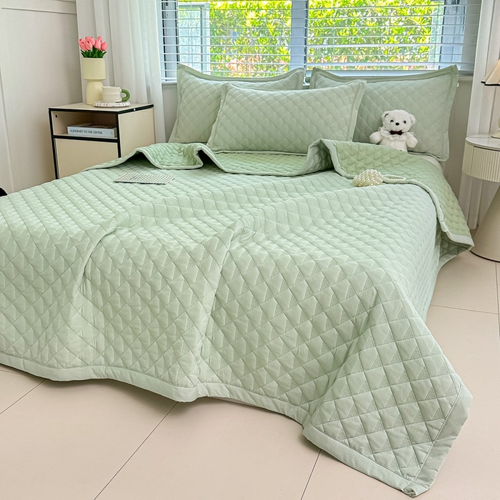 91家纺网 家纺一手货源 找家纺 橘夏家纺 2025新款凉感雪肌棉多功能床盖 柳绿