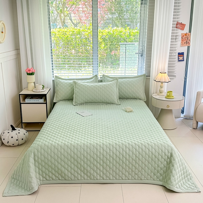 91家纺网 家纺一手货源 找家纺 橘夏家纺 2025新款凉感雪肌棉多功能床盖 柳绿