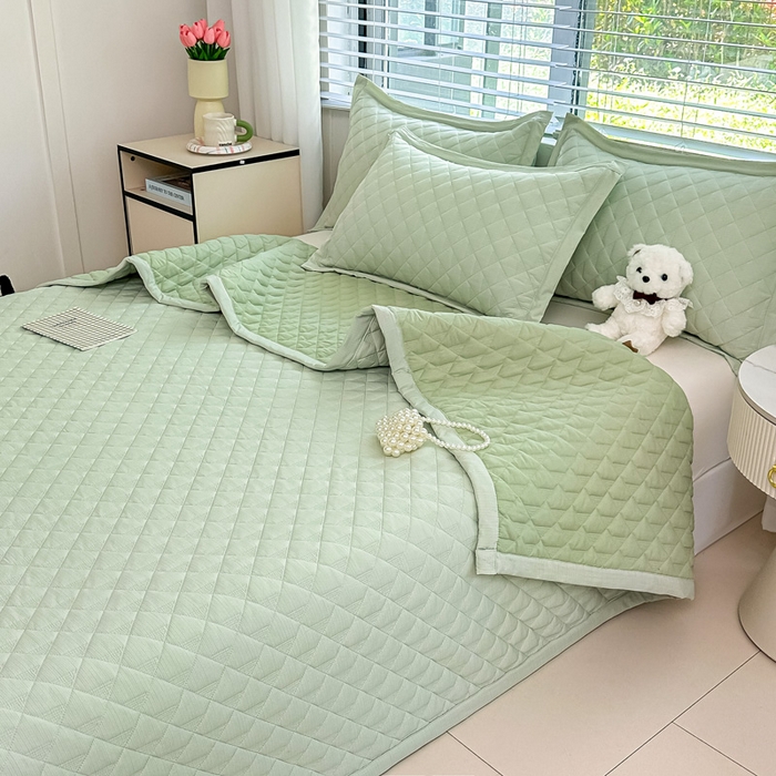 91家纺网 家纺一手货源 找家纺 橘夏家纺 2025新款凉感雪肌棉多功能床盖 柳绿