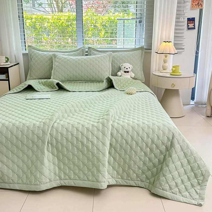 91家纺网 家纺一手货源 找家纺 橘夏家纺 2025新款凉感雪肌棉多功能床盖 柳绿