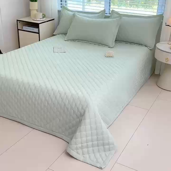 91家纺网 家纺一手货源 找家纺 橘夏家纺 2025新款凉感雪肌棉多功能床盖 柳绿