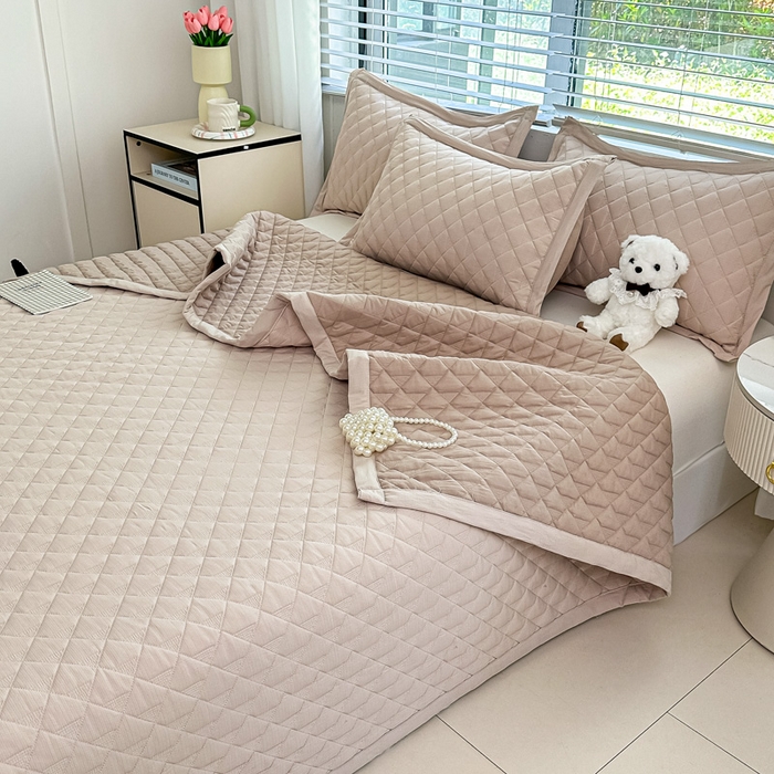 91家纺网 家纺一手货源 找家纺 橘夏家纺 2025新款凉感雪肌棉多功能床盖 奶咖色