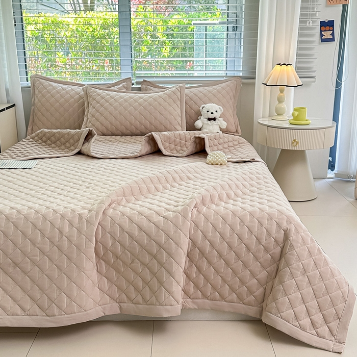 91家纺网 家纺一手货源 找家纺 橘夏家纺 2025新款凉感雪肌棉多功能床盖 奶咖色