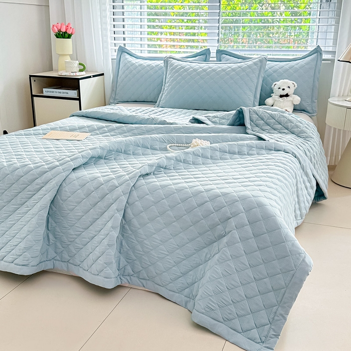 91家纺网 家纺一手货源 找家纺 橘夏家纺 2025新款凉感雪肌棉多功能床盖 矢车菊蓝