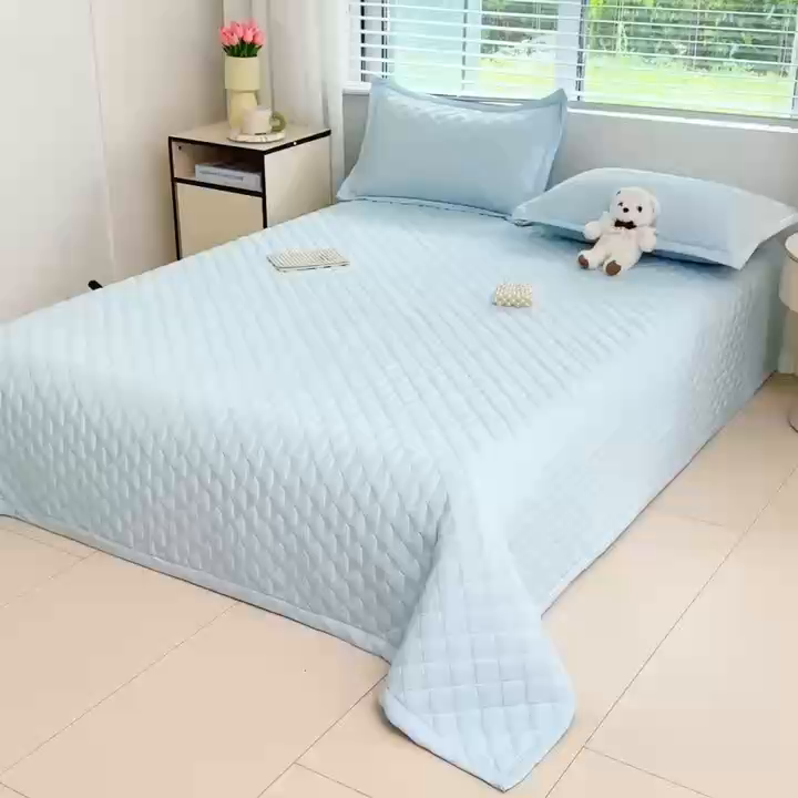 91家纺网 家纺一手货源 找家纺 橘夏家纺 2025新款凉感雪肌棉多功能床盖 矢车菊蓝