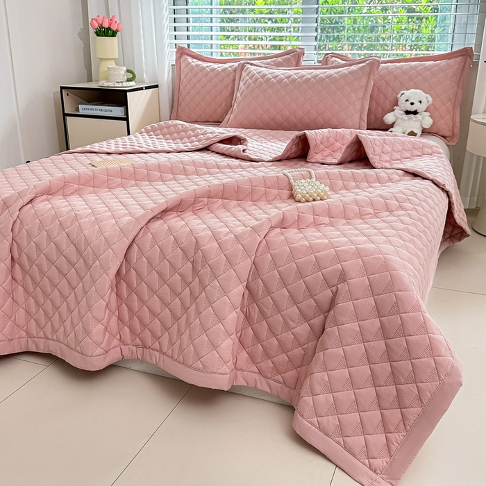 91家纺网 家纺一手货源 找家纺 橘夏家纺 2025新款凉感雪肌棉多功能床盖 丁香粉