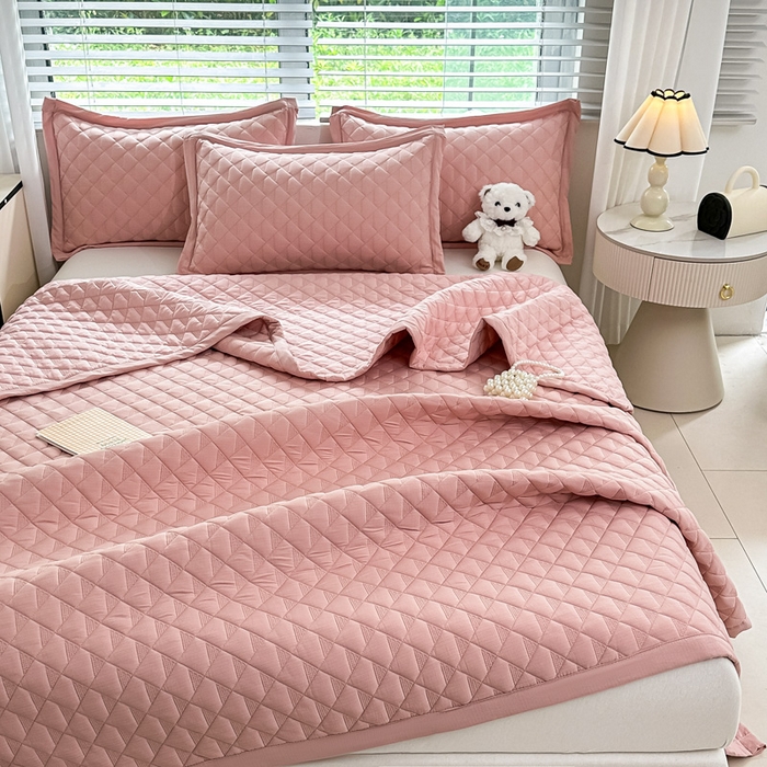 91家纺网 家纺一手货源 找家纺 橘夏家纺 2025新款凉感雪肌棉多功能床盖 丁香粉