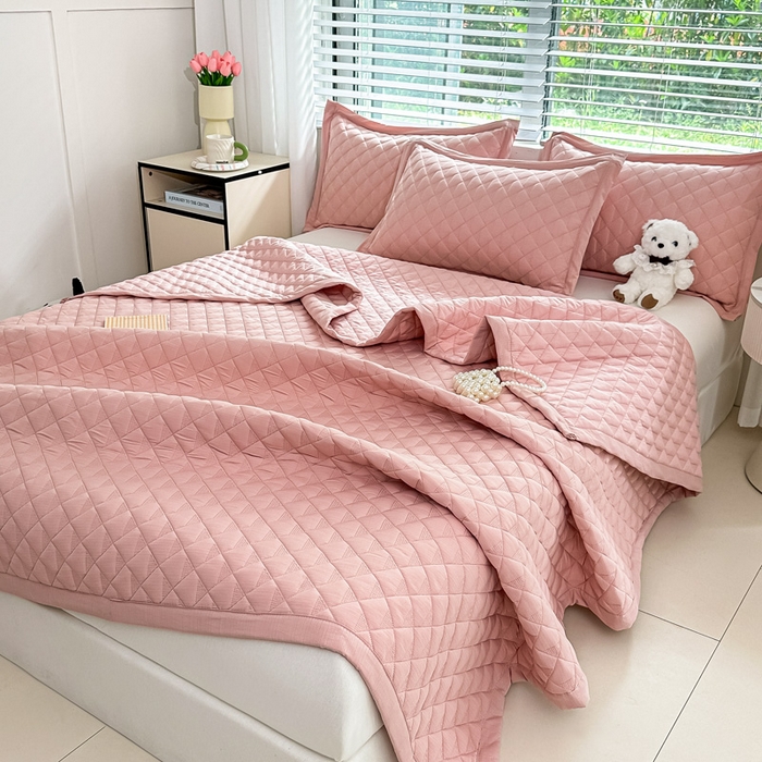 91家纺网 家纺一手货源 找家纺 橘夏家纺 2025新款凉感雪肌棉多功能床盖 丁香粉