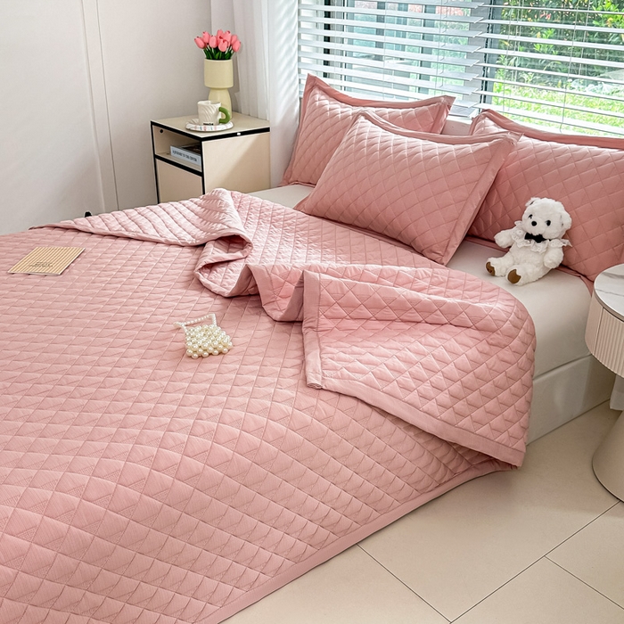 91家纺网 家纺一手货源 找家纺 橘夏家纺 2025新款凉感雪肌棉多功能床盖 丁香粉