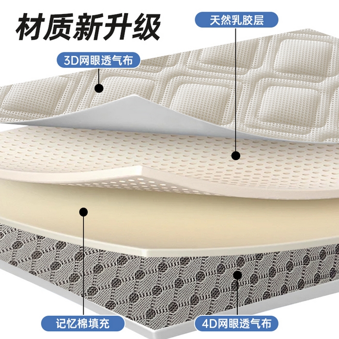 91家纺网 家纺一手货源 找家纺 锦丝钰床垫 2025新款双层网眼透气乳胶记忆棉床垫 云层白