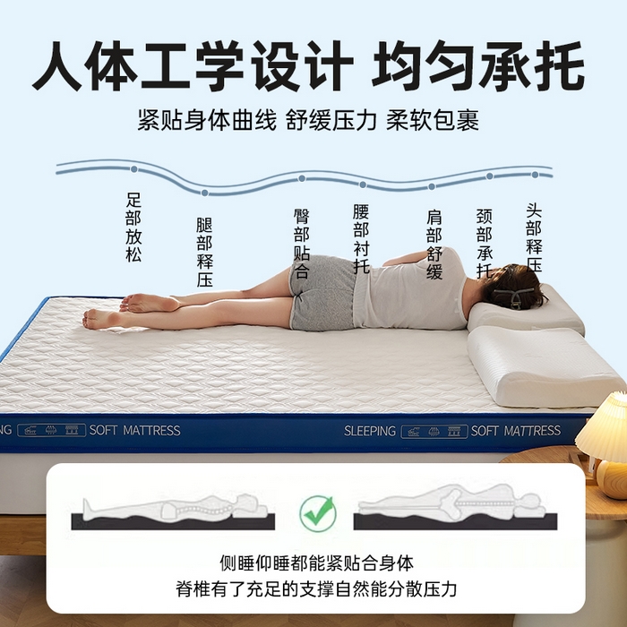 91家纺网 家纺一手货源 找家纺 锦丝钰床垫 2025新款双层网眼透气乳胶记忆棉床垫 云层白