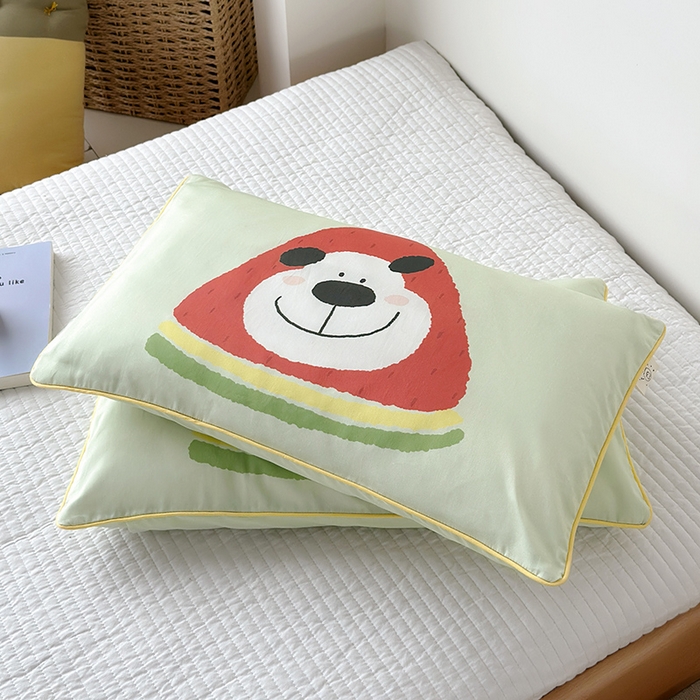 91家纺网 家纺一手货源 找家纺 荷马之梦 2025新款A类100支全棉贡缎双股加厚加柔儿童枕套-水果系列 小西瓜