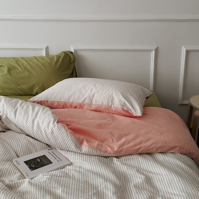 91家纺网 家纺一手货源 找家纺 柚可家居 2025新款40s全棉数码印花四件套-夏日 夏日（枕套条纹+抹茶绿）