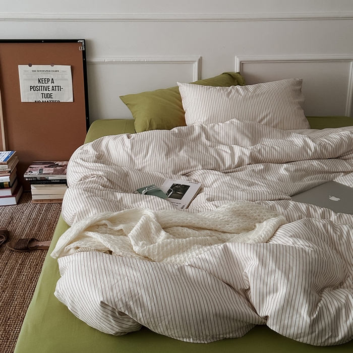 91家纺网 家纺一手货源 找家纺 柚可家居 2025新款40s全棉数码印花四件套-夏日 夏日（枕套条纹）