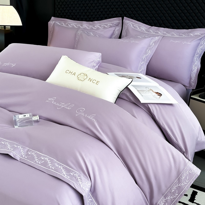 91家纺网 家纺一手货源 找家纺 梧桐家居 2025春夏新款全棉纯棉轻奢刺绣四件套-金枝玉叶 金枝玉叶-香芋紫