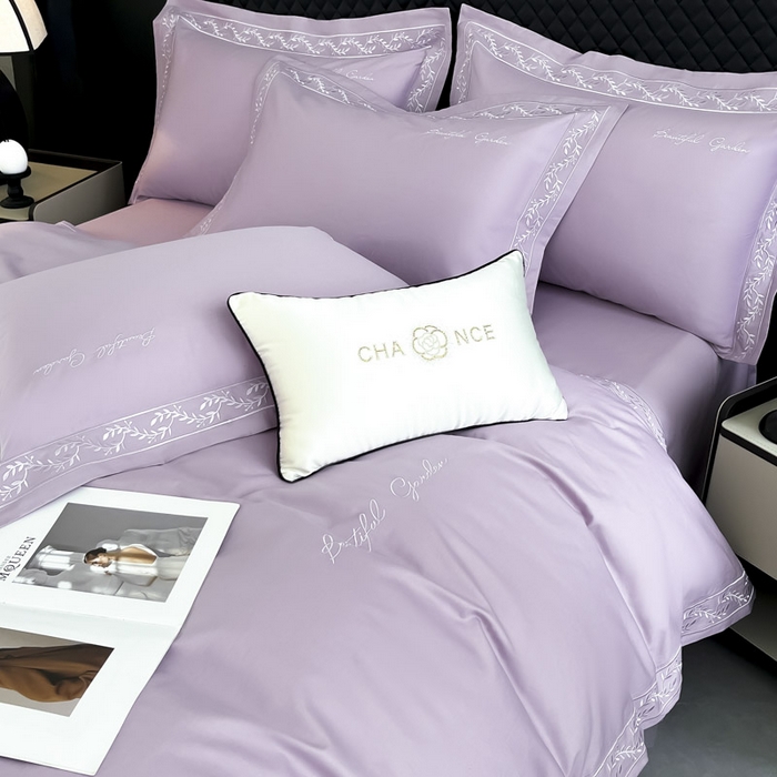 91家纺网 家纺一手货源 找家纺 梧桐家居 2025春夏新款全棉纯棉轻奢刺绣四件套-金枝玉叶 金枝玉叶-香芋紫