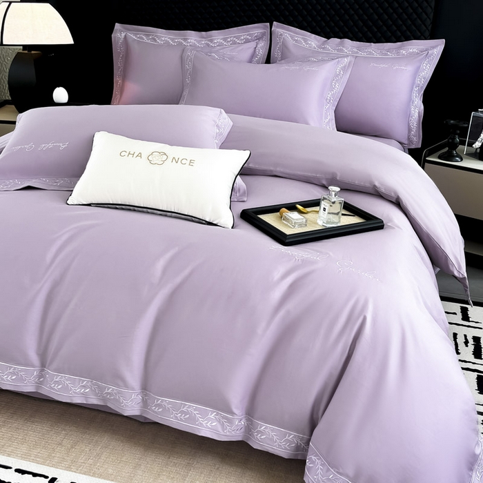 91家纺网 家纺一手货源 找家纺 梧桐家居 2025春夏新款全棉纯棉轻奢刺绣四件套-金枝玉叶 金枝玉叶-香芋紫