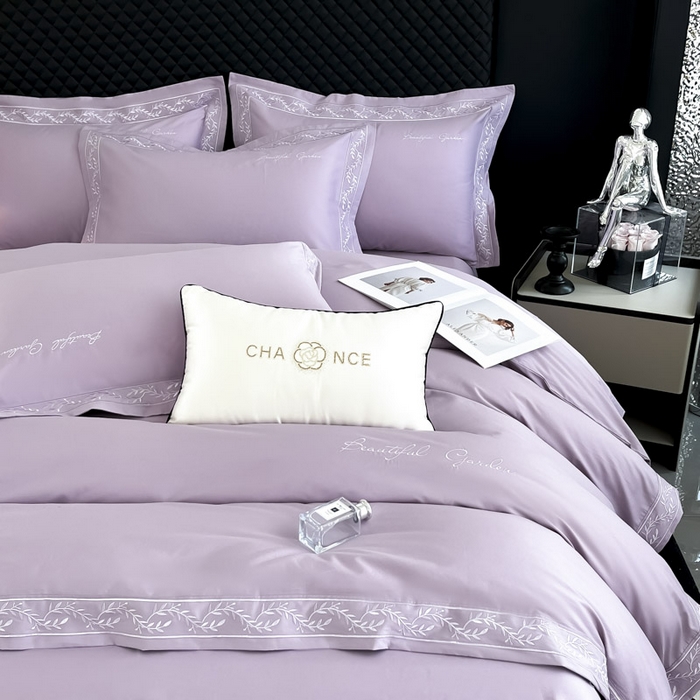 91家纺网 家纺一手货源 找家纺 梧桐家居 2025春夏新款全棉纯棉轻奢刺绣四件套-金枝玉叶 金枝玉叶-香芋紫