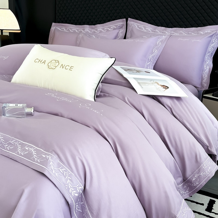 91家纺网 家纺一手货源 找家纺 梧桐家居 2025春夏新款全棉纯棉轻奢刺绣四件套-金枝玉叶 金枝玉叶-香芋紫