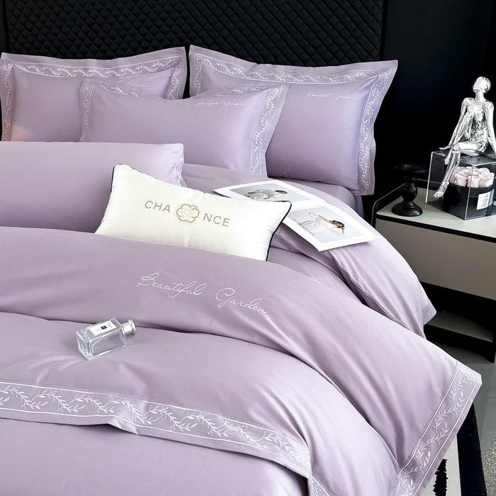 91家纺网 家纺一手货源 找家纺 梧桐家居 2025春夏新款全棉纯棉轻奢刺绣四件套-金枝玉叶 金枝玉叶-香芋紫