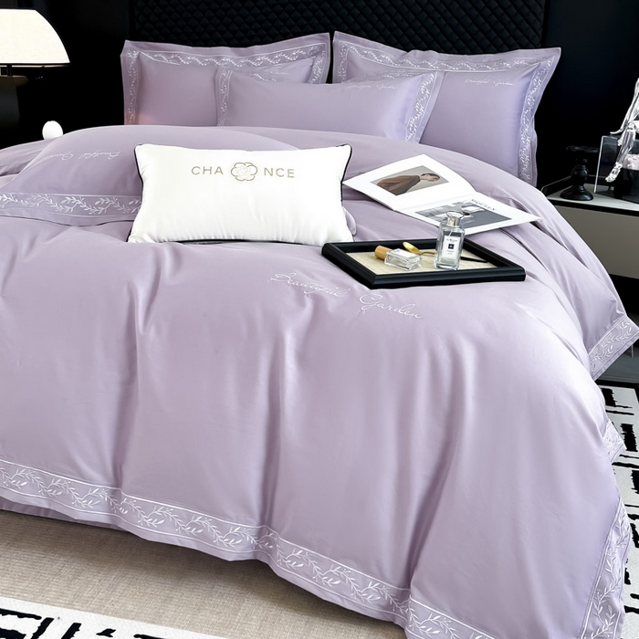 91家纺网 家纺一手货源 找家纺 梧桐家居 2025春夏新款全棉纯棉轻奢刺绣四件套-金枝玉叶 金枝玉叶-香芋紫