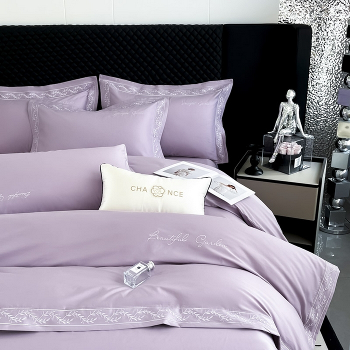 91家纺网 家纺一手货源 找家纺 梧桐家居 2025春夏新款全棉纯棉轻奢刺绣四件套-金枝玉叶 金枝玉叶-香芋紫