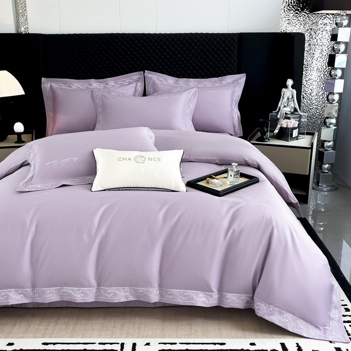 91家纺网 家纺一手货源 找家纺 梧桐家居 2025春夏新款全棉纯棉轻奢刺绣四件套-金枝玉叶 金枝玉叶-香芋紫