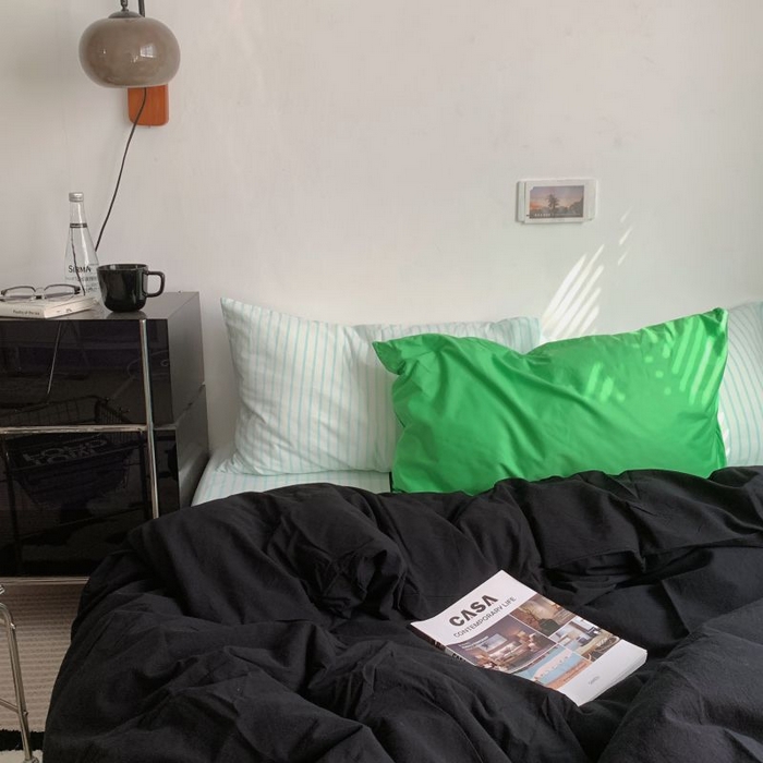 91家纺网 家纺一手货源 找家纺 （总）柚可家居 2025新款40支全棉色织水洗棉四件套-加点墨