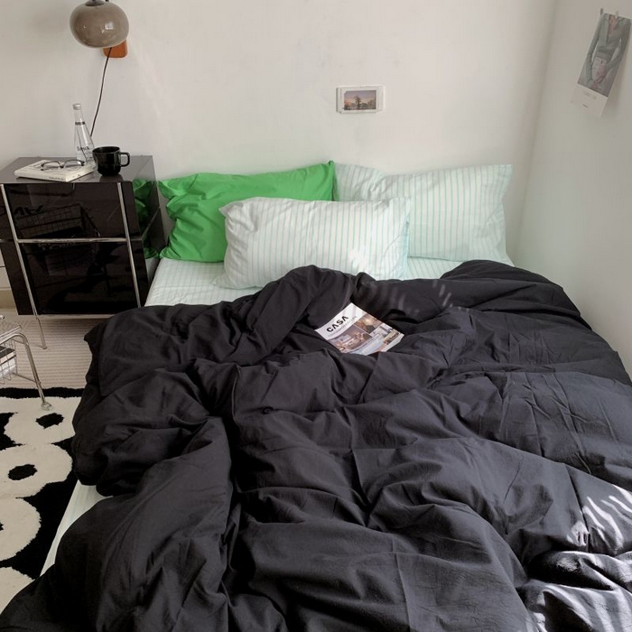 91家纺网 家纺一手货源 找家纺 （总）柚可家居 2025新款40支全棉色织水洗棉四件套-加点墨