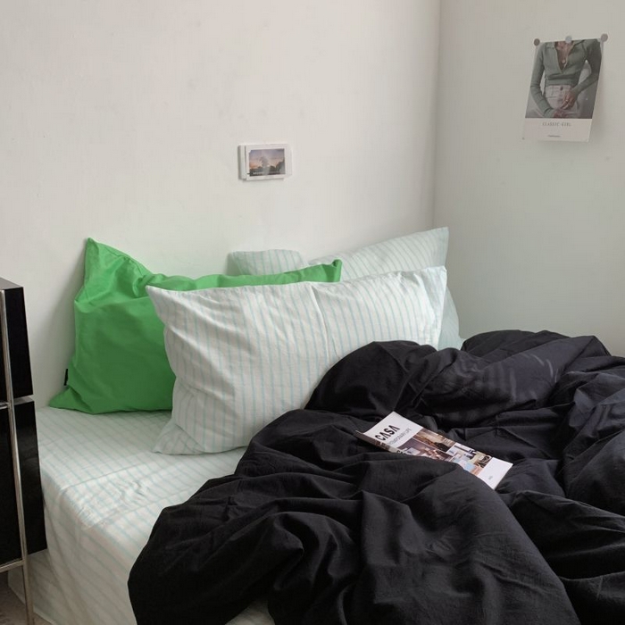 91家纺网 家纺一手货源 找家纺 （总）柚可家居 2025新款40支全棉色织水洗棉四件套-加点墨