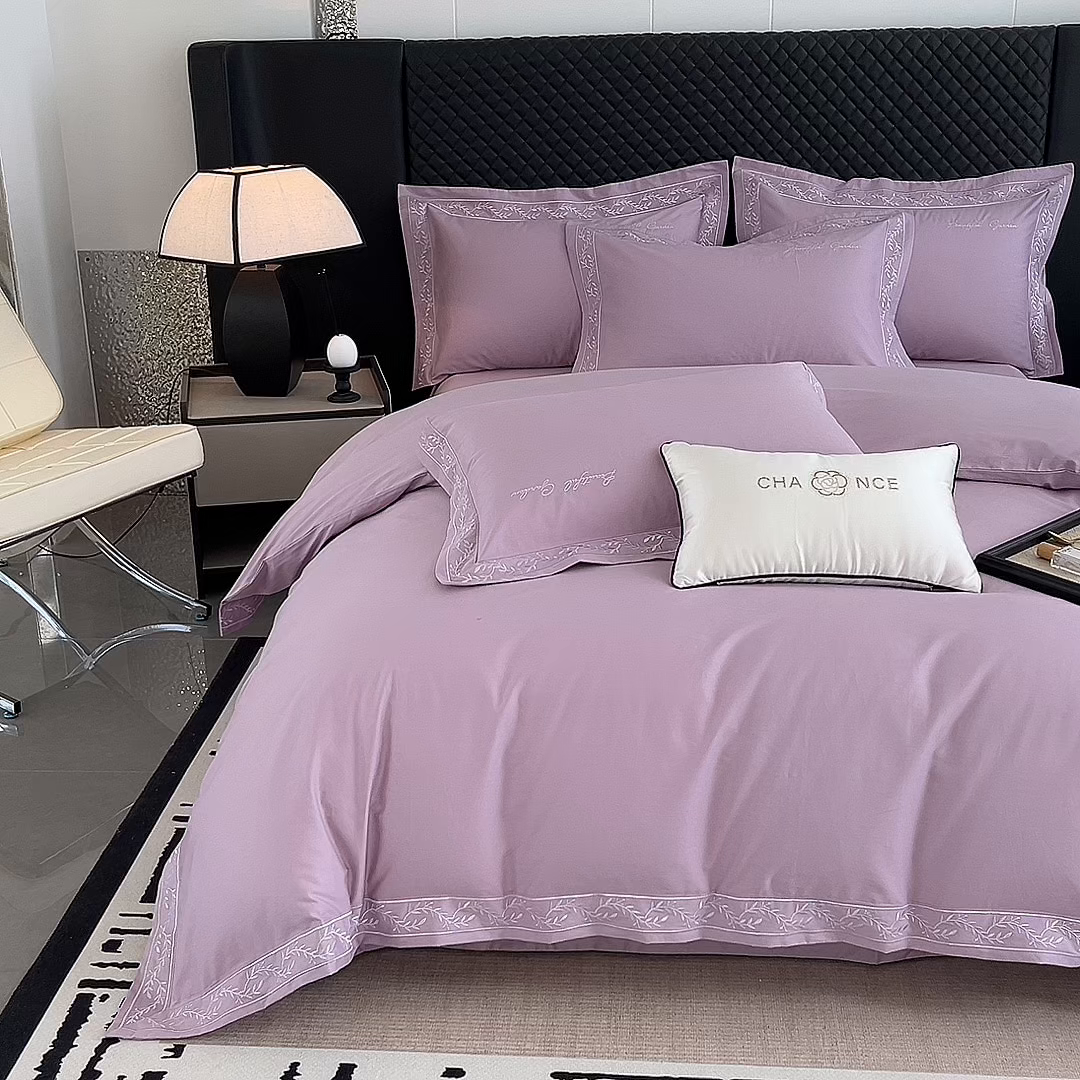 91家纺网 家纺一手货源 找家纺 梧桐家居 2025春夏新款全棉纯棉轻奢刺绣四件套-金枝玉叶 金枝玉叶-香芋紫