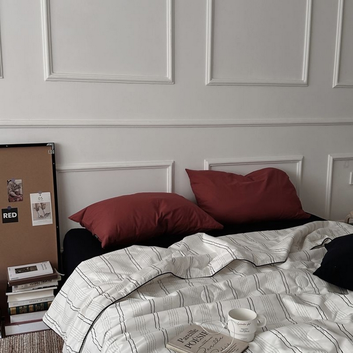 91家纺网 家纺一手货源 找家纺 柚可家居 2025新款40支斜纹纯棉数码印染夏被-纽约浅梦 纽约浅梦夏被四件套（枕套树莓红）