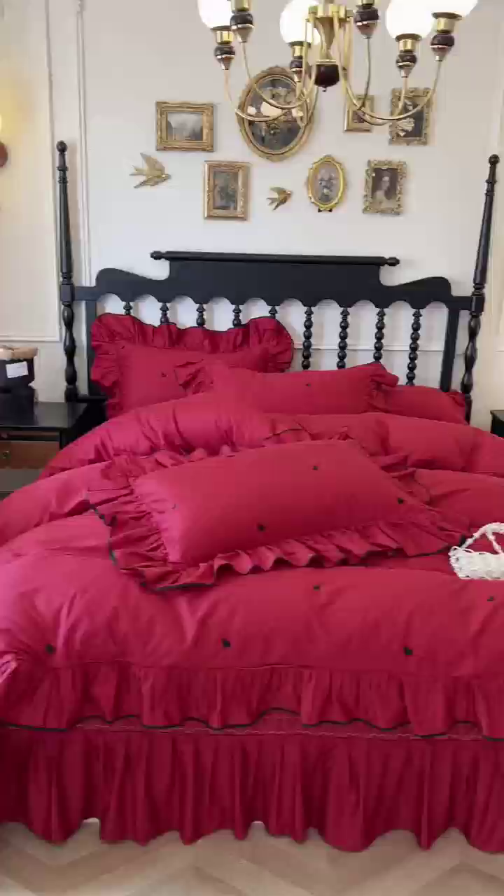 91家纺网 家纺一手货源 找家纺 （总）2025新款法式全棉花边夹棉床盖款四件套